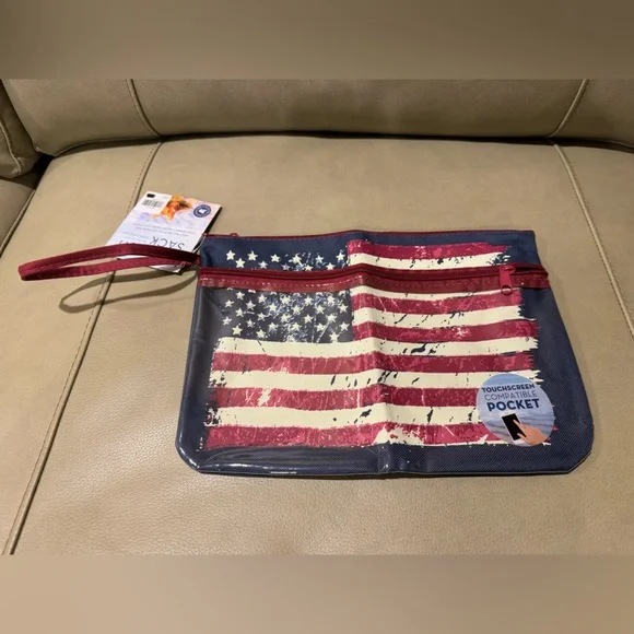 Swimsuit Sack with Front Zipper Pocket Touchscreen Compatible Top Zipper FLAG - Picture 8 of 11